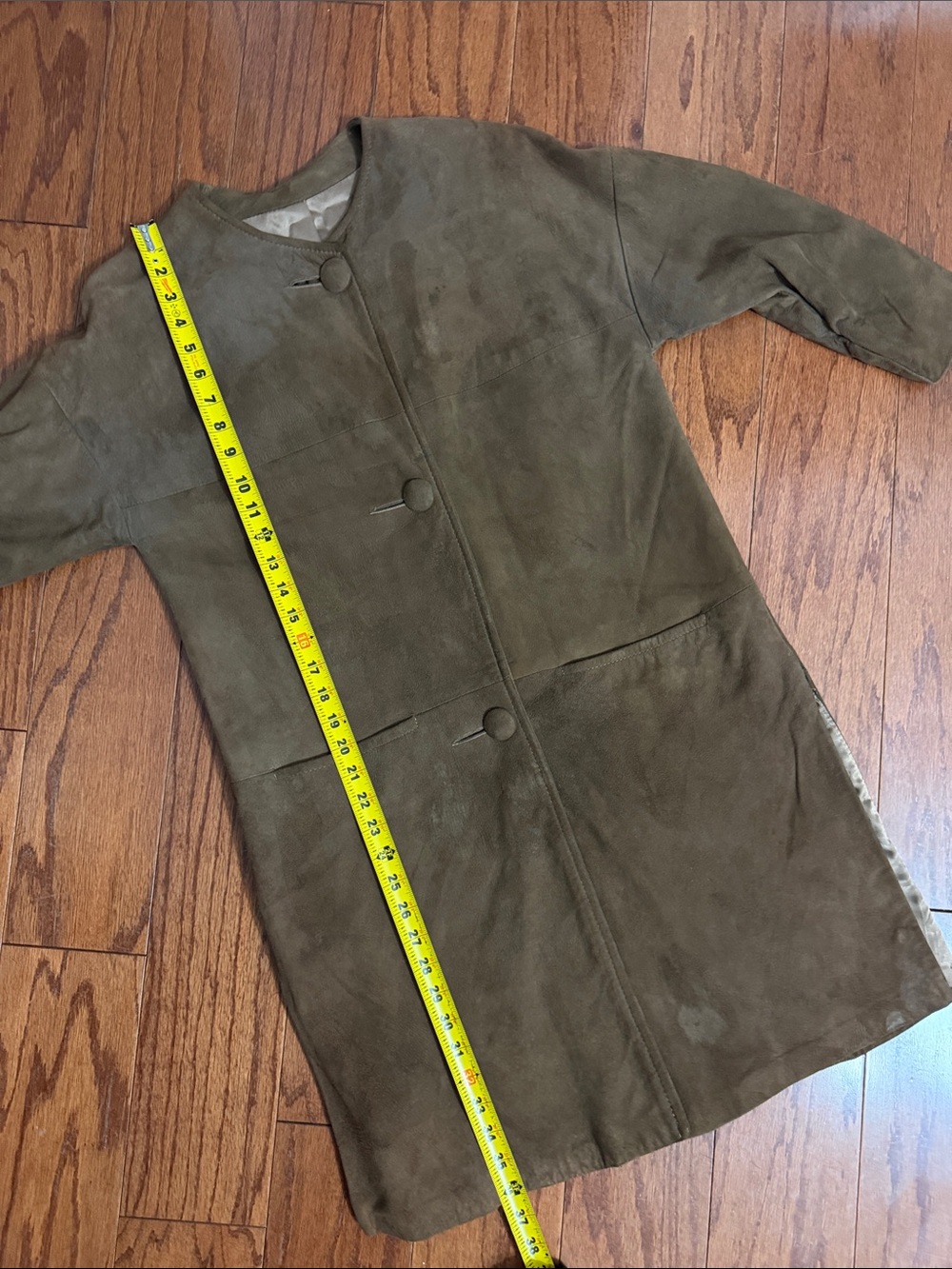 No label genuine Brown Suede long button down jacket- size Medium ***needs TLC - Picture 5 of 9